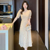 Cheongsam Mid-length Bubble Slim V-neck Short Sleeve Slim Fit Slimming Dress