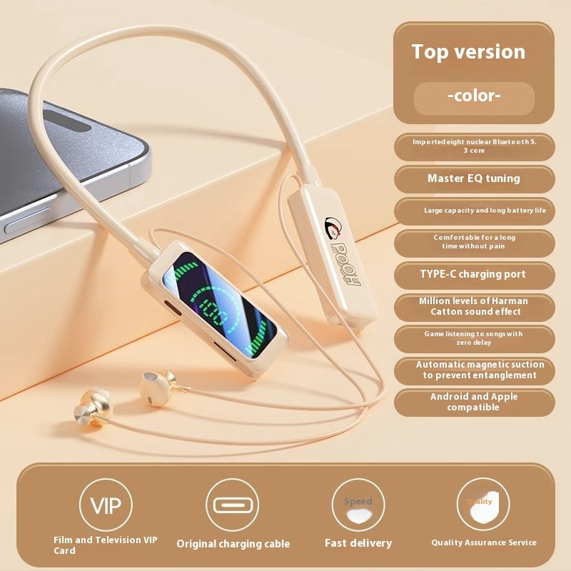 Neck-mounted Wireless Noise Reduction Digital Display Ultra Bluetooth Headset