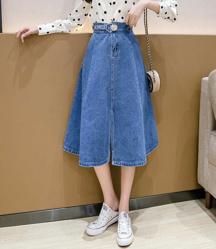 New Style Denim Skirt Women High Waist Mid-Length