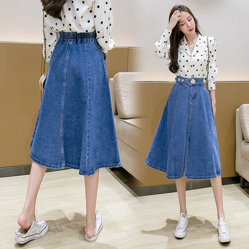 New Style Denim Skirt Women High Waist Mid-Length