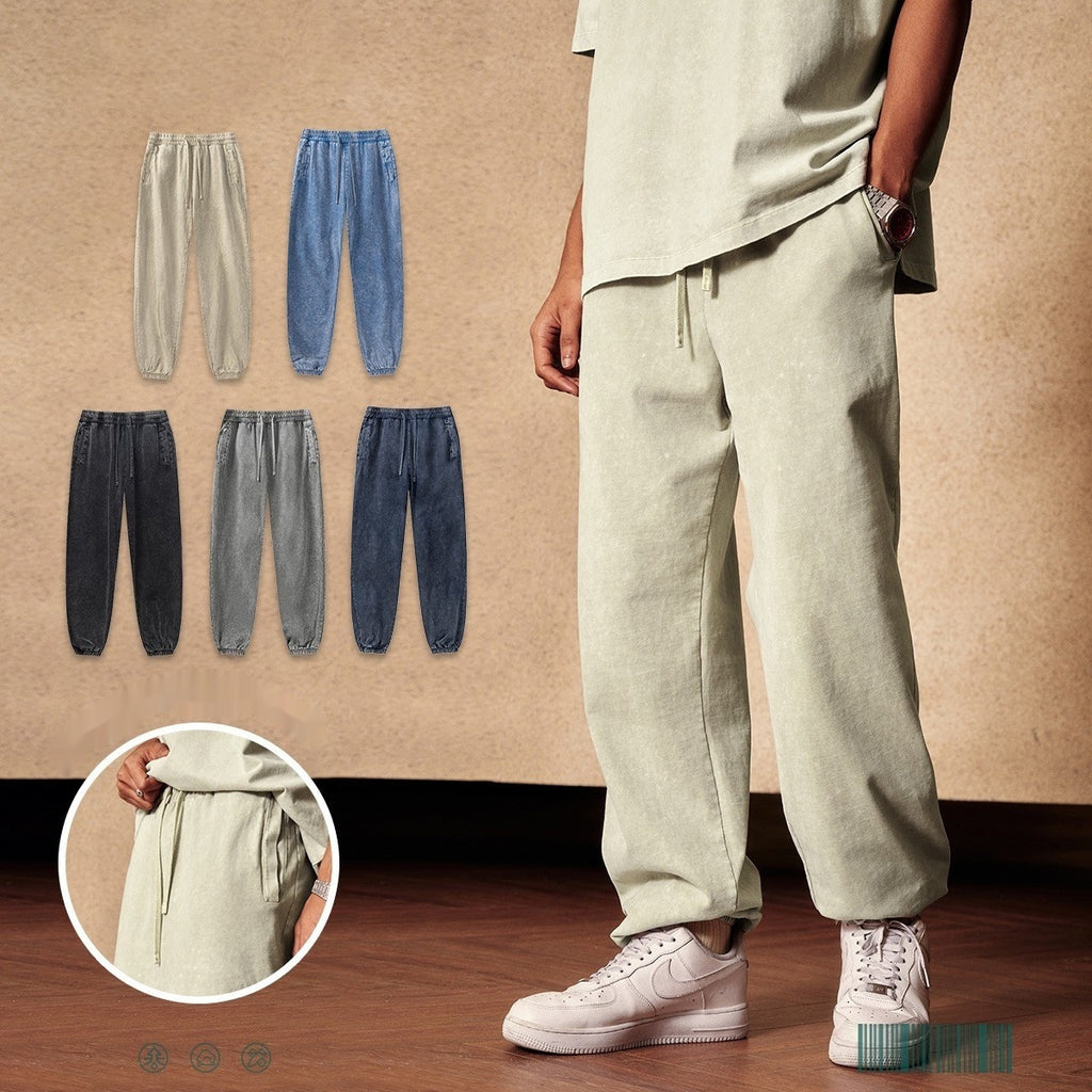 Fitness Ankle-tied Sports Pants Washed Heavy Industry