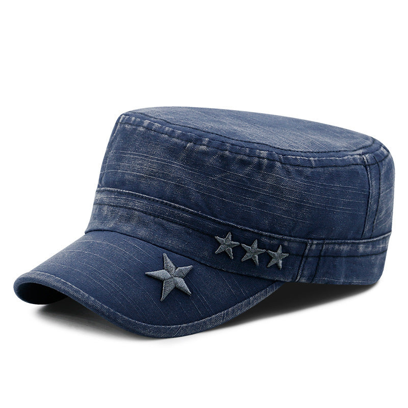 Hat Men's Korean Washed-out Denim Embroidery Military Cap Outdoor Sunshade