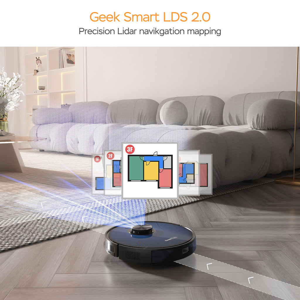 Geek Smart L7 Robot Vacuum Cleaner And Mop, LDS Navigation, Wi-Fi Connected APP, Selective Room Cleaning,MAX 2700 PA Suction, Ideal For Pets And Larger Home