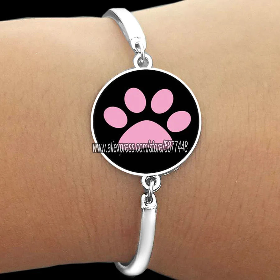 Cute Cat Paw Print Glass Women Bracelet Fashion Animal Paw Print Bangle You Always In My Heart Braclets Gift for Girlfriend