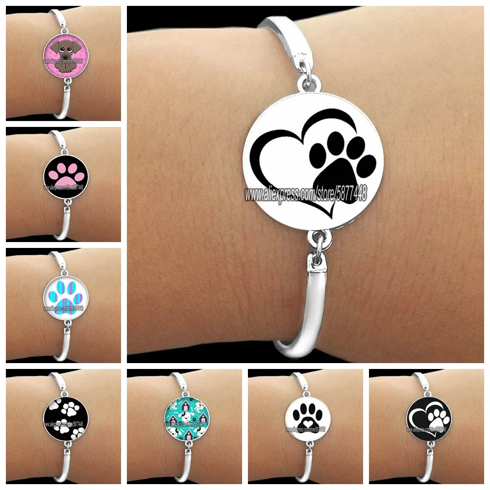 Cute Cat Paw Print Glass Women Bracelet Fashion Animal Paw Print Bangle You Always In My Heart Braclets Gift for Girlfriend