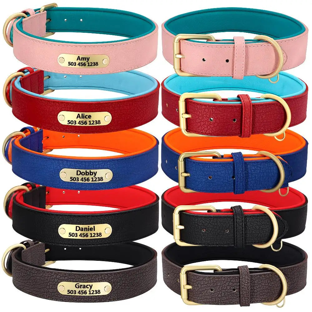 Custom Engraved Dog Collar Leather Padded Dogs Collars With Personalized  ID Plate Tag 2 Layers For Small Large Dogs Pitbull