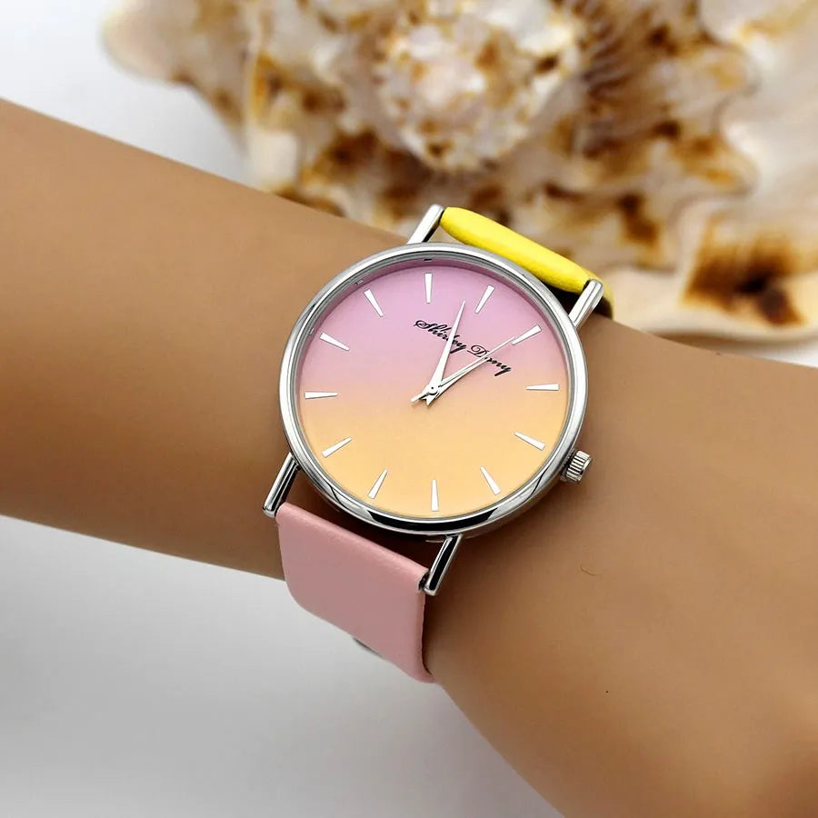 New Ladies Casual Gradient Ramp Clock 2 Color Watchstrap Luxury Women Watches Female Quartz Wristwatches Feminino Zegarek Damski