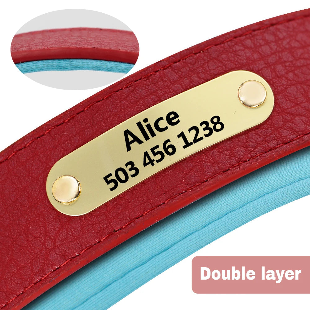 Custom Engraved Dog Collar Leather Padded Dogs Collars With Personalized  ID Plate Tag 2 Layers For Small Large Dogs Pitbull