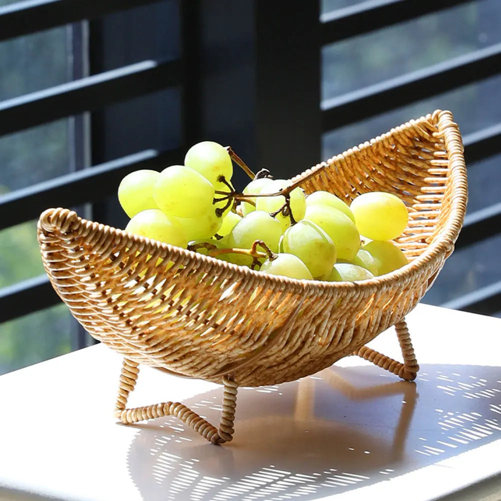 Rattan Fruit Bowl Storage Basket Sundries Baskets Vegetable Plate Food Tray Rattan Fruit Bowl Tray For Coffee Table Woven Basket