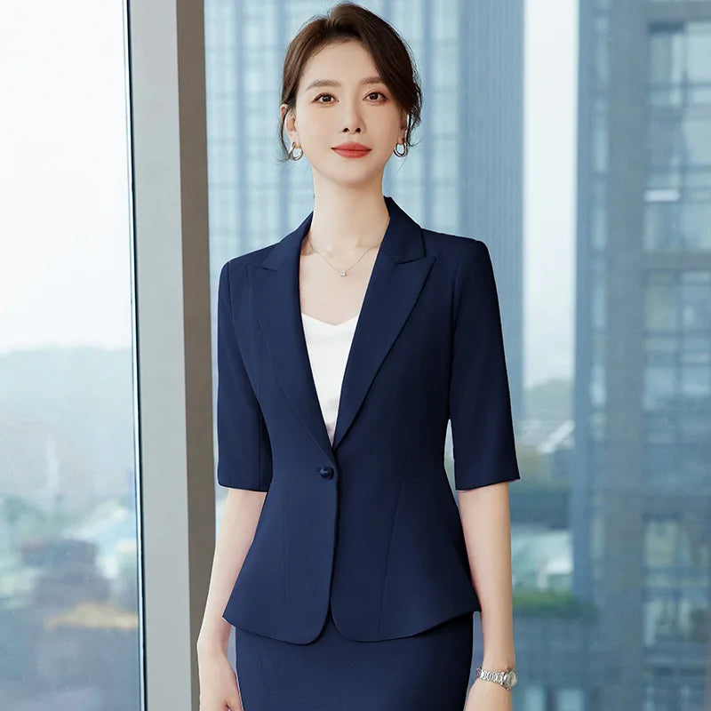 Half Sleeve Formal Women Business Work Wear Suits with Skirt and Tops Spring Summer OL Styles Professional Office Career Sets