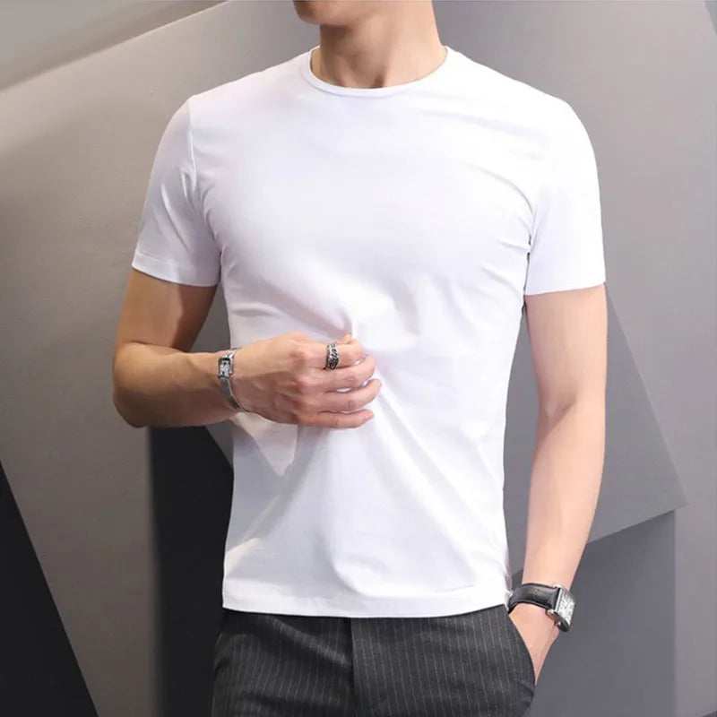 Men T-shirts White Black Short Sleeve Loose Round Neck Bottoming Shirts Trendy Casual Solid Color Pullover Tops Male Clothing