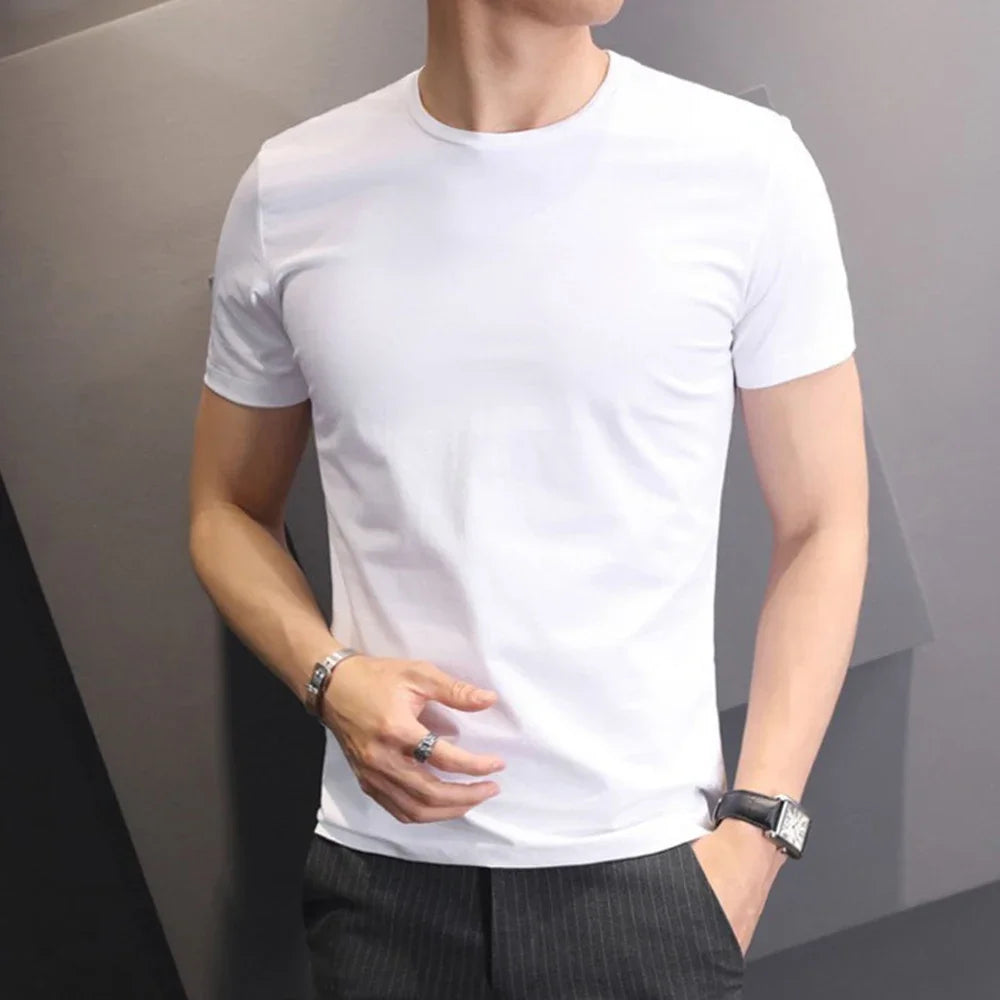 Men T-shirts White Black Short Sleeve Loose Round Neck Bottoming Shirts Trendy Casual Solid Color Pullover Tops Male Clothing