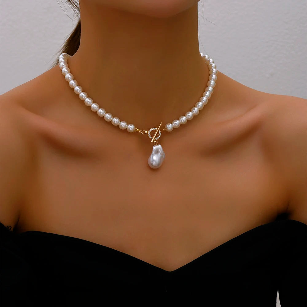 YWZIXLN Trend Elegant Jewelry Wedding Big Pearl Crystal Pendant Necklace For Women Fashion White Imitation Pearl Choker Necklace