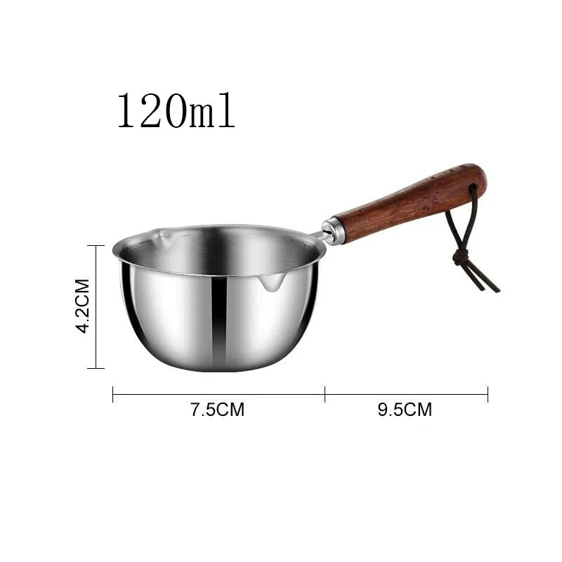 Stainless Steel Oil Pot with Wooden Handle 120ml/200ml Spilled Mini Soup Milk Pot Scalding-proof Kitchen Tool Cook Accessories