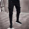 Mens Stretch Jeans Black Big Side Pockets Cargo Jeans Fashion Zipper Small Foot Denim Pants Elastic Jogging Trousers Streetwear