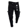 Mens Stretch Jeans Black Big Side Pockets Cargo Jeans Fashion Zipper Small Foot Denim Pants Elastic Jogging Trousers Streetwear