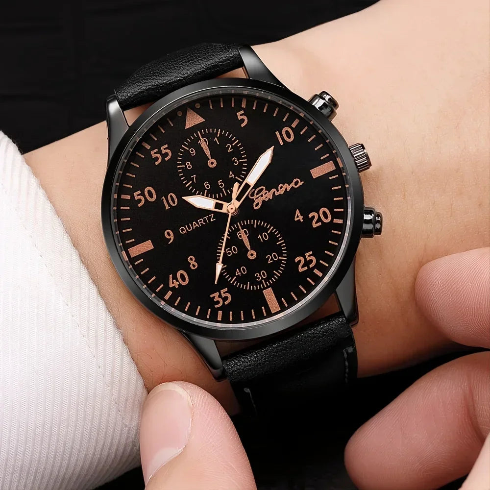 4/2/1pcs Men Sports Watches Set Man Business Quartz Wristwatch Luxury Brown Leather Bracelet Men Casual Clock Watch（no Box）