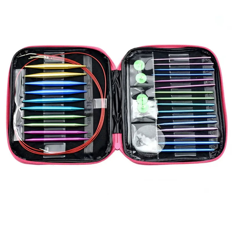 Aluminum Circular Knitting Needles Set Interchangeable Crochet Hooks Weaving Yarn Knitting Craft Tools Accessories Kit Needle