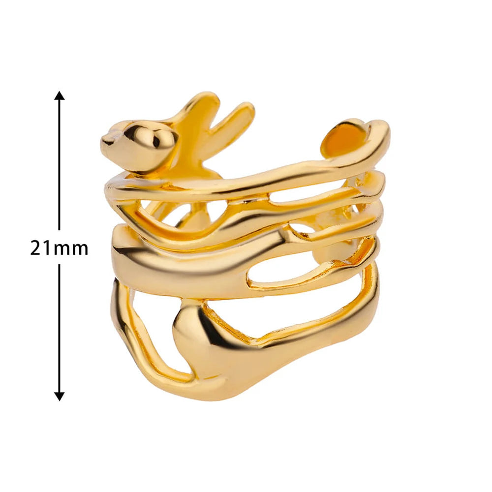 Stainless Steel Rings For Women Men Gold Color Hollow Wide Open Ring Female Male Engagement Wedding Party Finger Jewelry 2024