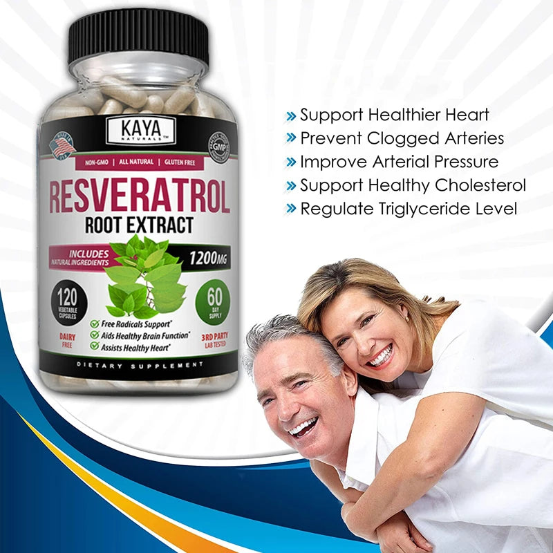 Resveratrol Capsules - Antioxidant Supplement to Support Circulatory Health and Overall Wellness - Non-GMO