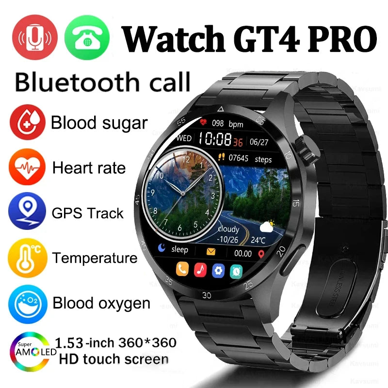 For Huawei GT4 Pro GPS Smart Watch Men AMOLED HD Screen Bluetooth Call NFC IP68 Waterproof Watches Blood Sugar Smartwatch Woman