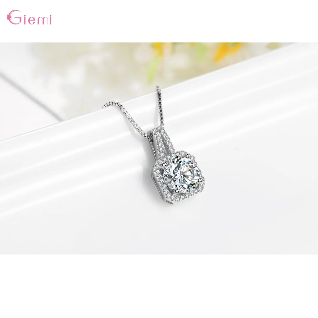 Luxury Wedding Bridal Jewelry Sets 925 Sterling Silver with AAA Cubic Zircon Stone Inlay Paved Pendant Necklace Earrings Ring