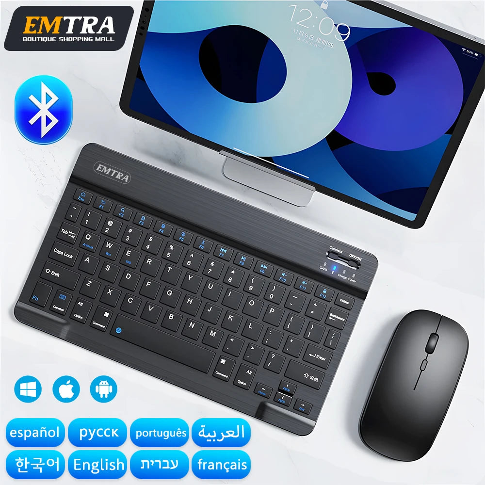 Bluetooth Wireless Keyboard Mouse For IOS Android Windows Tablet For iPad Air Mini Pro Spanish Korean Portugal Russian Keyboard