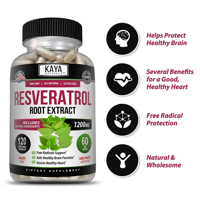 Resveratrol Capsules - Antioxidant Supplement to Support Circulatory Health and Overall Wellness - Non-GMO