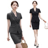 Women's Formal Short Sleeve Blazer and Skirts Sets, Business Outfit for Office Ladies, Elegant Workwear, Gray Black Blue, Summer