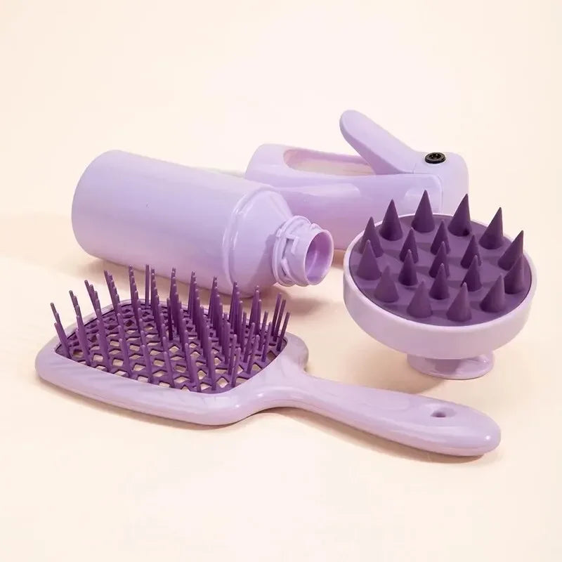 Shampoo Brush Scalp Massage Spray Bottle Dispenser Bottle Hollow Comb Styling Comb Hair Set Hair Brushes Set Women Hair Tools