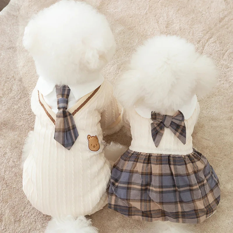 Autumn Winter Dog Clothes Checkered Couple Cotton Clothes Dog Four Legged Pants Dress Small Dog Teddy Bears Pet Clothes