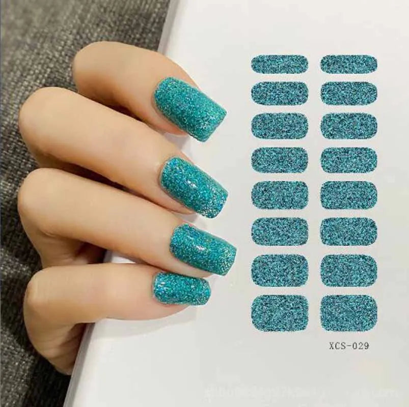 Sticker For Nails Glitter Powder Sequins Full Beauty Nail Stickers Decals Plain Stickers Women Nail Strips Full Cover Stickers