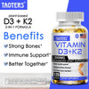 TAOTERS Vitamin D3+K2 Supplement to Support Joint, Bone and Immune Health Non-GMO formula easy-to-swallow vitamin D & K complex