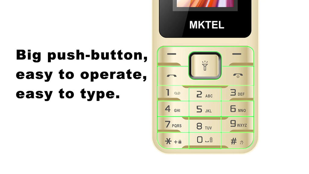 MKTEL OYE 3 Feature Phone 1.77inch Display 1800mAh Dual SIM Dual Standby MP3 MP4 FM Radio with Strong Torch Senior Phone