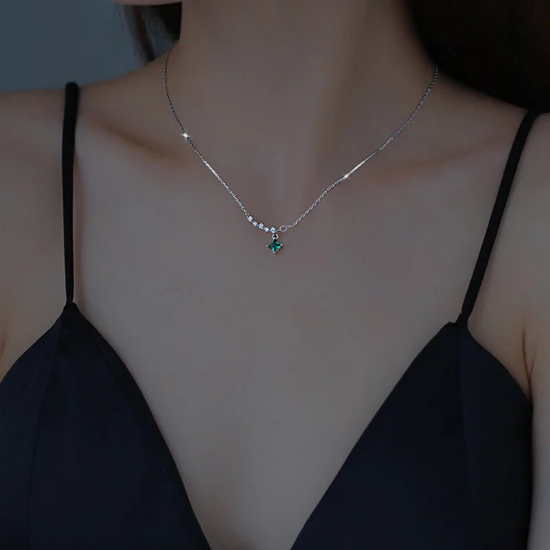 Popular Sparkling Green Crystal Pendant Chain Choker Necklace Collar For Women Fashion Jewelry Wedding Party Birthday Gift