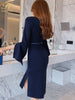 H Han Queen New V-Neck Split Vintage Vestidos Simple Chic Work Wear Dress Women Office Bodycon Sheath Casual Pencil Dresses