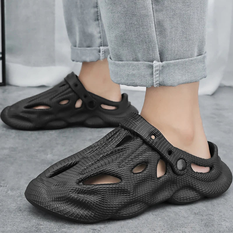 Bebealy New Hollow Hole Men Shoes Summer Outdoor EVA Beach Slippers Non-slip Sandals Fashion Soft Cloud Slides House Men Shoes