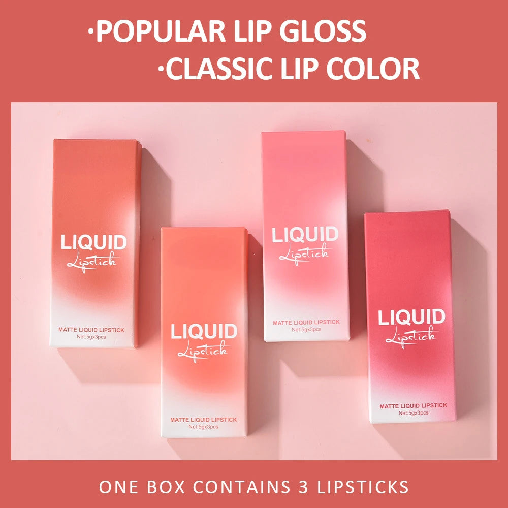 3pcs Velvet Matte Lip Gloss Set Waterproof Long-wear Liquid Lipstick Lip Colour Lips Daily Makeup Women Cosmetics