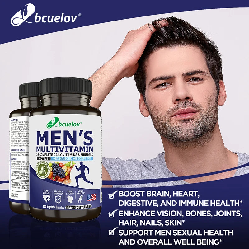 Bcuelov Men's Vitamin and Mineral Supplements - 26 Combinations To Support Overall Immune Health, Vegan