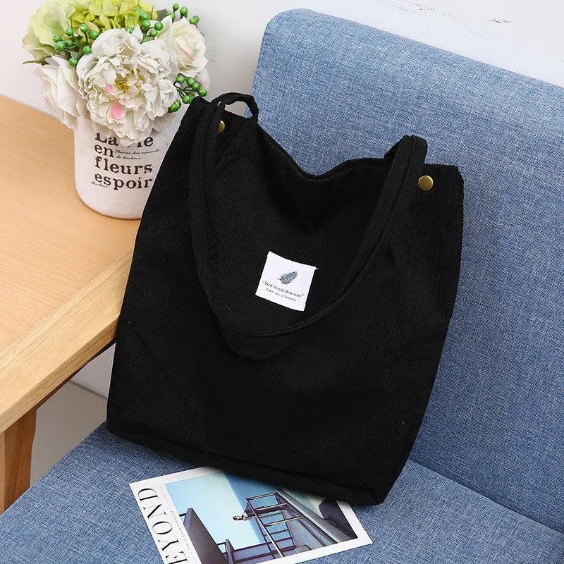 New Corduroy Shoulder Bag for Women Cotton Cloth Versatile Handbag Solid Color Eco Shopping bag 2023 Ladies Reusable Totes Bags