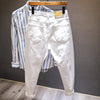 New White Jeans Men All-match Fashion Ripped Hole Slim Stretch Harem Pants Comfortable Male Streetwear Denim Trousers