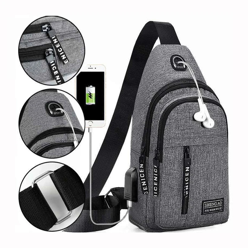 Travel Men's Handbags Multifunctional USB Chest Bag Designer Messenger Crossbody Bags Water-Proof Shoulder Bag Sports Back Pack