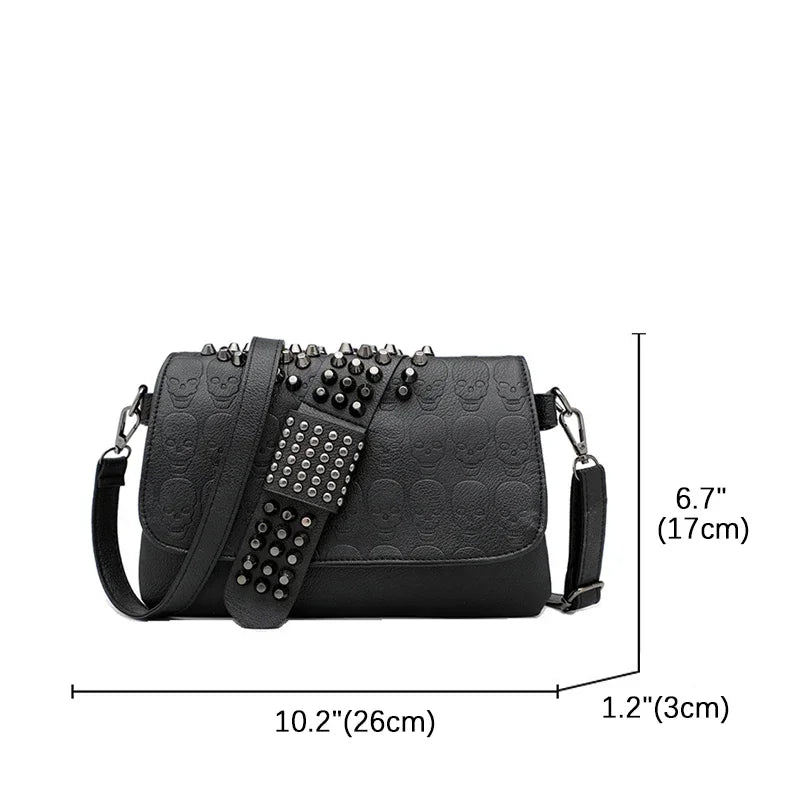 XOUHAM Messenger Bags for Women PU Single Skull Rivet Shoulder Handbags Sac A Main Bolsa Black Vintage Sexy Bag Lady Drop Chain