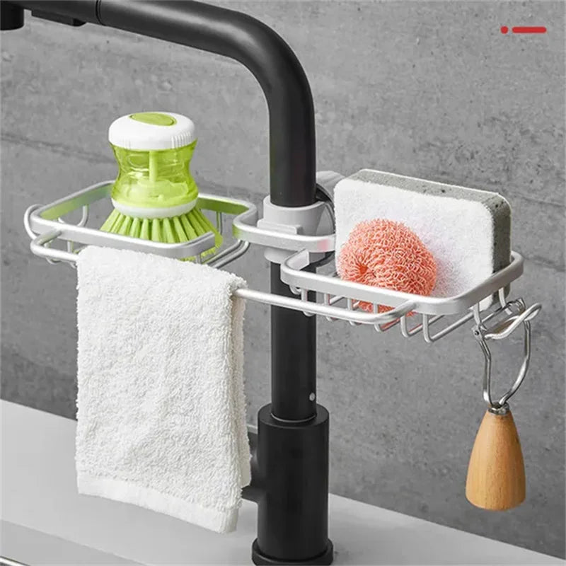 Kitchen Sink Drain Rack Sponge Storage Basket Faucet Holder Space Aluminum Soap Drainer Shelf Organizer Bathroom Accessories