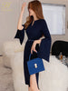 H Han Queen New V-Neck Split Vintage Vestidos Simple Chic Work Wear Dress Women Office Bodycon Sheath Casual Pencil Dresses