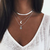 Popular 925 Sterling Silver Triple Layer Necklace Moon Pendant Choker Party Birthday Gift Women's Fashion Jewelry Free Shipping