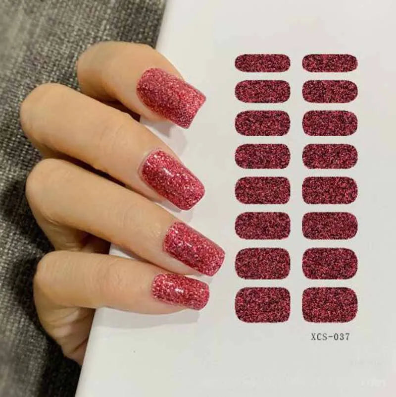 Sticker For Nails Glitter Powder Sequins Full Beauty Nail Stickers Decals Plain Stickers Women Nail Strips Full Cover Stickers