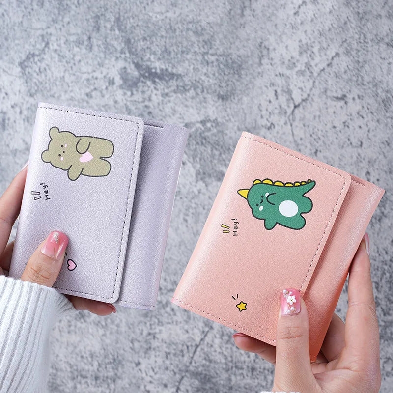 Women Short Cute Small Wallets Student Triple Fold Card Holder Girl ID Bag Card Holder Coin Purse Ladies Wallets Cartoon Bags