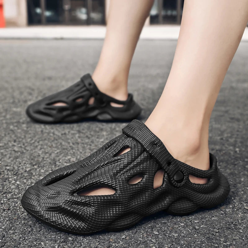 Bebealy New Hollow Hole Men Shoes Summer Outdoor EVA Beach Slippers Non-slip Sandals Fashion Soft Cloud Slides House Men Shoes