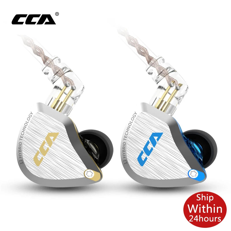 CCA C12 5BA+1DD Hybrid Metal Headset HIFI Bass Earbuds In Ear Monitor Noise Cancelling Earphones earpiece C10 C16 ZST ZSN PRO